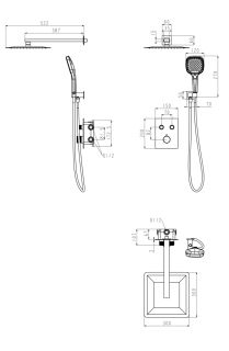 Душевая система скрытого монтажа Grocenberg GB5040BG с Термостатом Vernet (Франция) Графит
