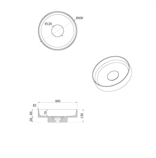 Раковина накладная Armadi Art Sole Corian 801-NM 40 см Nero Marquina