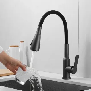 Смеситель для кухни Shevanik S843T-3 оружейная сталь/чёрный