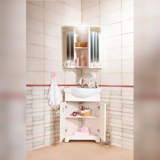 Зеркальный шкаф с подсветкой Бриклаер Кантри 4627125413711 с балюстрадой 70 см бежевый дуб прованс