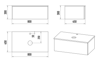 Подвесная тумба под раковину Misty Ива 80см белый/дуб Вотан