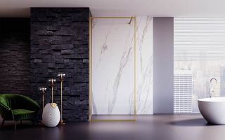 Душевая перегородка Veconi Korato KR-81G, 1200x2000, брашированное золото, стекло прозрачное