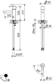 Смеситель для раковины однорычажный, sunset Cezares LEAF-LSM1-SS