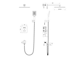 Душевой комплект Wonzon & Woghand WW-88929003-BGM с термостатом тёмный графит
