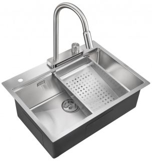 Мойка для кухни Milacio Denia 68 Steel MC.77410 в комплекте со смесителем и коландером нержавеющая сталь