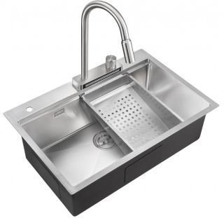 Мойка для кухни Milacio Denia 75 Steel MC.77420 в комплекте со смесителем и коландером нержавеющая сталь