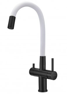 Смеситель для кухни Milacio Ultra MCU.560.TBW под фильтр с краном для питьевой воды и гибким изливом Total Black/White