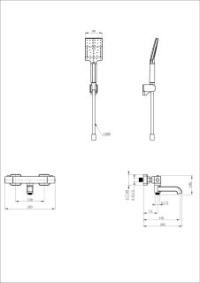 Смеситель для ванны с душем Wonzon & Woghand Stay 3 WW-B2026-A1-BGG с термостатом тёмный графит