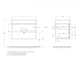 База под раковину Cezares подвесная с двумя выкатными ящиками, Nero, 800x460x500, MOLVENO 46-80-2C-SO-NR