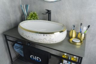 Раковина Gid Nc472 52222 накладная белая / золото 60x41x15