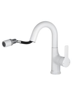 Смеситель для раковины Wonzon & Woghand WW-FE01L212-MW с выдвижным изливом белый матовый