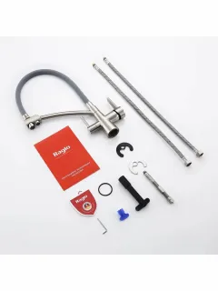 Смеситель для кухни Raglo R80.621.05 со съёмным гибким изливом на держателе и подключением фильтра питьевой воды сатин