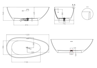 Ванна из искусственного камня Salini Paola In S-Stone 101611SMRF 160x77см RAL полностью