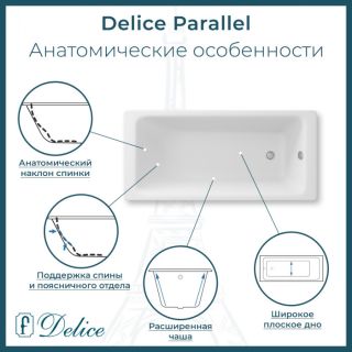 Ванна чугунная Delice Parallel DLR 220506R 180x80 с ручками
