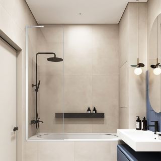 Шторка на ванну Veconi Palau PL-84, 1000x1500, хром, стекло прозрачное