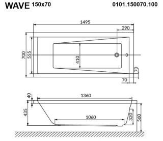 Гидромассажная ванна Whitecross Wave 0101.150070.100.SOFT.CR 150x70см Soft хром