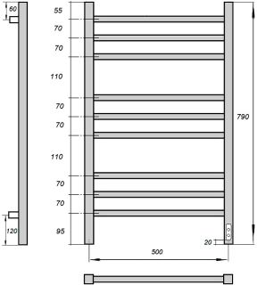Полотенцесушитель электрический Point Вега PN71858 П9 500x800, диммер справа, хром