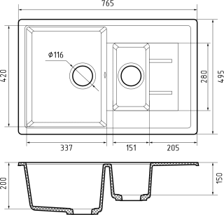 Мойка кухонная GranFest Чёрная Quadro Q-775 KL чер