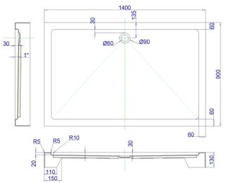 Душевой поддон Royal Bath 140x90см белый RB9140HP