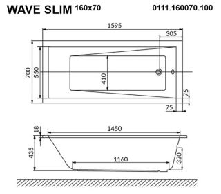 Акриловая ванна Whitecross Wave Slim 0111.160070.100 160x70см белый глянец