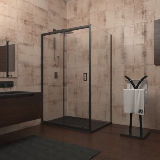 Душевой уголок Veconi Rovigo RV-046B, 1200х700х1950, черный, стекло прозрачное