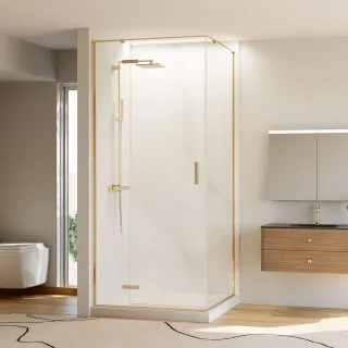 Душевой уголок Veconi Rovigo RV-073G, 800х900х1950, золото брашинг, прозрачное стекло