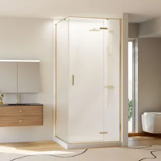 Душевой уголок Veconi Rovigo RV-073RG/R, 1000х1000х1950, золото брашинг, стекло дождь