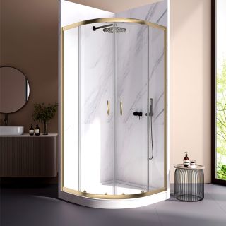 Душевой уголок Veconi Rovigo RV-202G, 800x800x1900, брашированное золото, прозрачное стекло