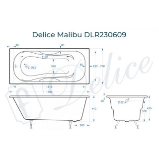 Ванна чугунная Delice Malibu DLR230609 170x75
