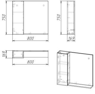 Шкаф-зеркало Grossman Альба 208006 левый 80см веллингтон/белый