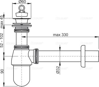 Сифон для раковины AlcaPlast 1 1/4"х32 цельнометаллический с водосливом 5/4" A437