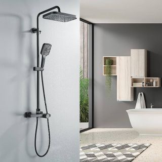 Душевая стойка Rose R1896H-6 с термостатом чёрный матовый