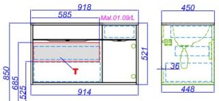 Тумба под раковину  Aqwella Malaga 90 Mal.01.09/L/CD