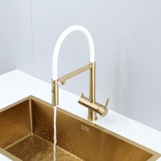 Смеситель для кухни Gappo G4397-83 с подключением фильтра питьевой воды и гибким изливом золото/белый