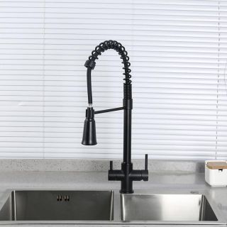 Смеситель для кухни Gappo G4398-66 с гибким выдвижным изливом и подключением фильтра питьевой воды чёрный