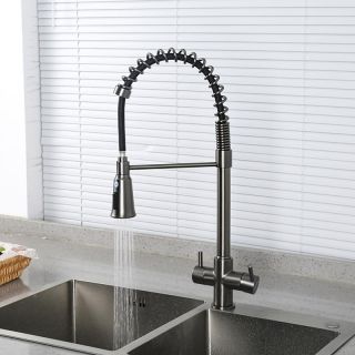 Смеситель для кухни Gappo G4398-69 с гибким выдвижным изливом и подключением фильтра питьевой воды оружейная сталь