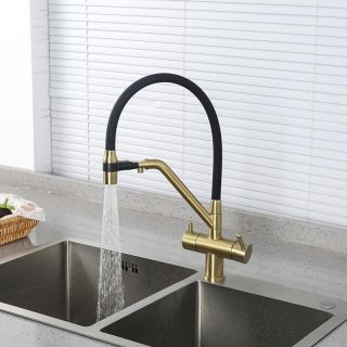 Смесители для кухни Gappo G4398-83 под фильтр с гибким изливом золото/чёрный