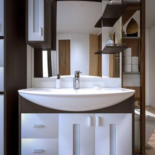 Зеркальный шкаф с подсветкой Бриклаер Бали 4627125411854 левый 90 см венге/белый