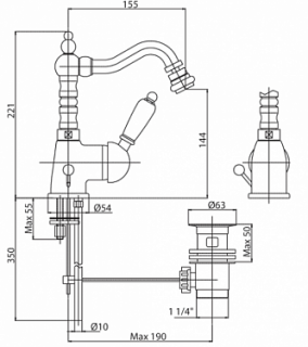 Однорычажный смеситель для биде, золото Cezares VINTAGE-BSM2-03/24-Sw