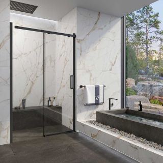 Душевая дверь Veconi Vianno VN-70B, 1600x1950, черный, стекло прозрачное