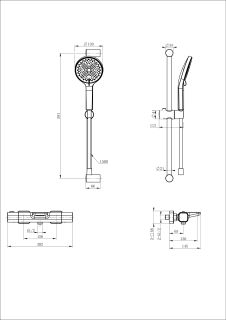 Смеситель для ванны с душевым гарнитуром Wonzon & Woghand Plate WW-C2017-A-MB с термостатом чёрный матовый