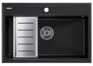 Комплект Paulmark: мойка Stepia 80 и коландер Advance PM117551-BLM+A375-BS чёрный металлик/брашированная нержавеющая сталь