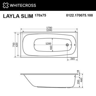 Гидромассажная ванна WHITECROSS Layla Slim 0122.170075.100.ULTRANANO.GL170x75 см Ultra Nano золото