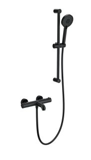 Смеситель для ванны с душевым гарнитуром Wonzon & Woghand WW-C2006-A-MB с термостатом чёрный матовый