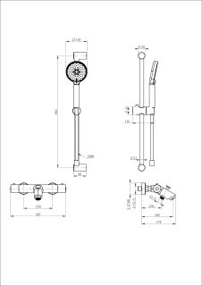 Смеситель для ванны с душевым гарнитуром Wonzon & Woghand WW-C2002-A-CR с термостатом хром