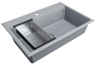 Комплект Paulmark: мойка Stepia 80 и коландер Advance PM117551-GRS+A375-BS серый дым/брашированная нержавеющая сталь